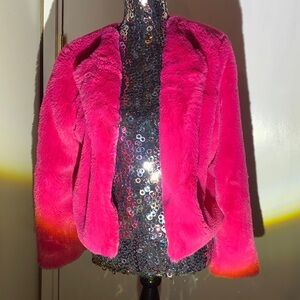 Chic dark pink Faux Fur Jacket